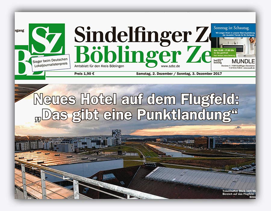 Beitrag über das V8 Motorworld Hotel auf dem Flugfeld, im Amtsblatt für den Kreis Böblingen