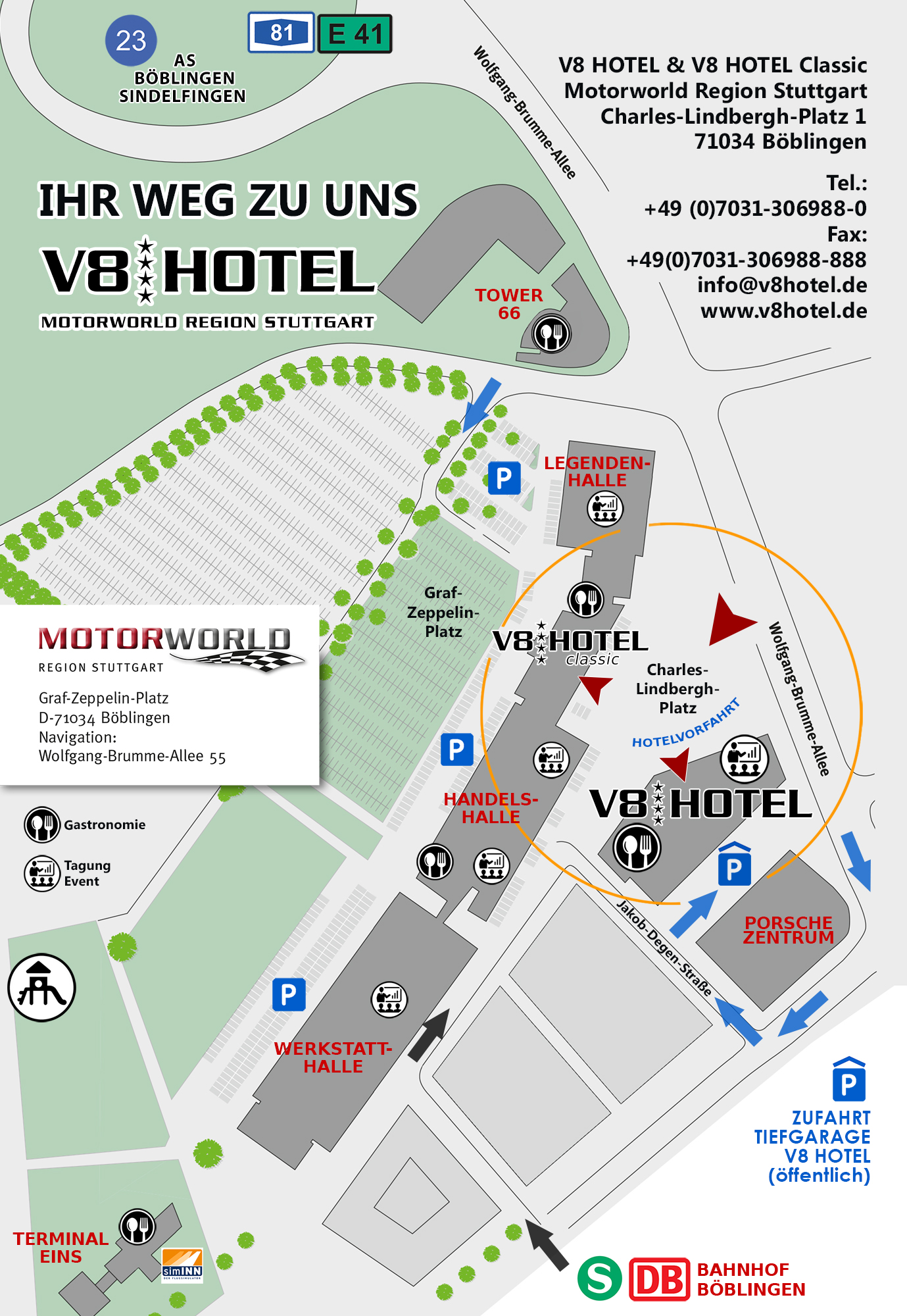 Anfahrt zum V8 Hotel in Böblingen.